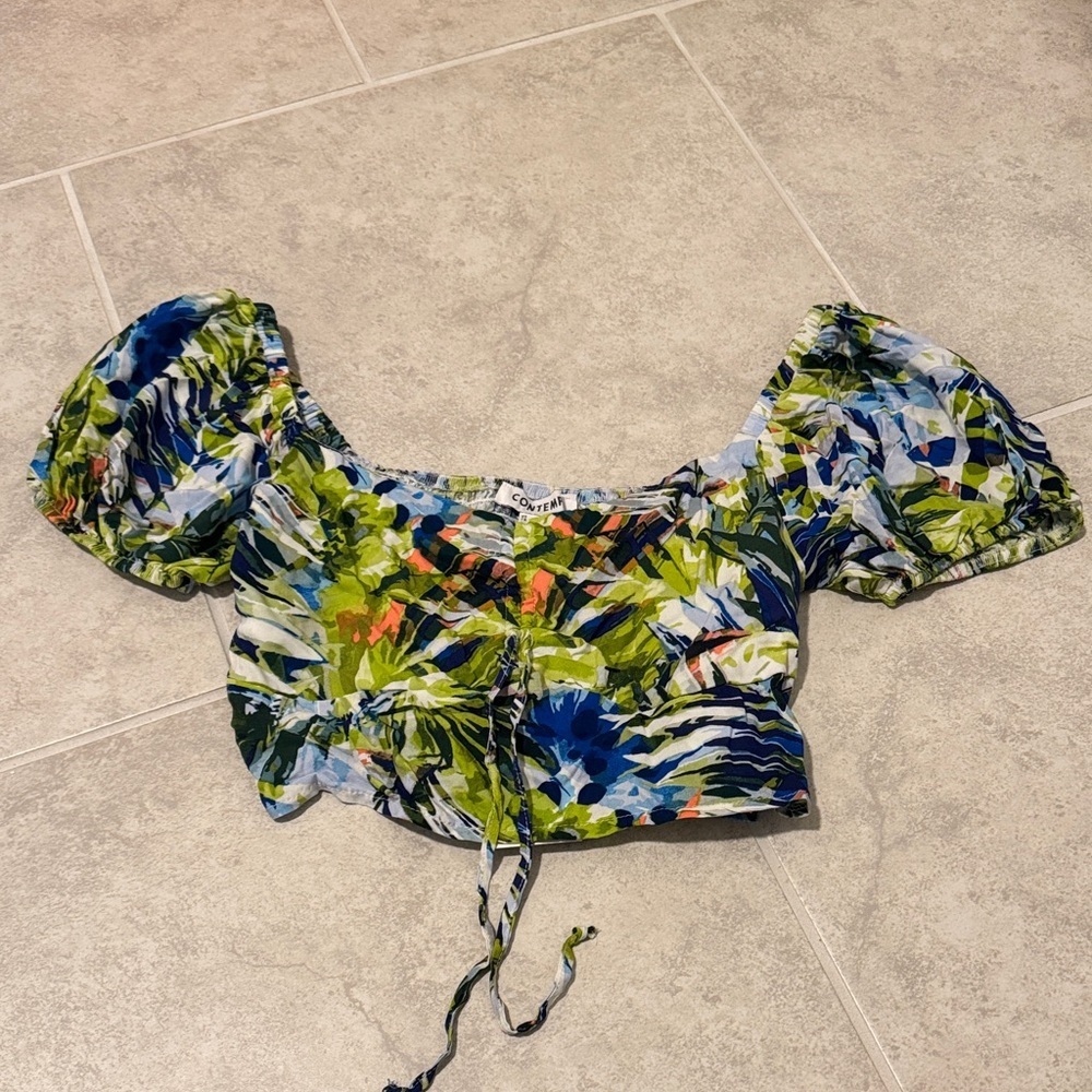 Contempo Multicolor Floral Puff Sleeve Top